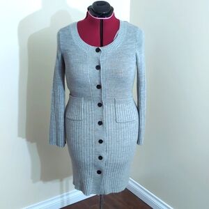 Nine West| Grey Long Cardigan Sweater Dress Button Up Acrylic Wool Blend